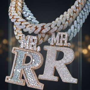จี้เพชรทรงตัวอักษร Mr. R ประดับโมอิสซาไนต์ พร้อมสร้อยทอง 18K ชุบทอง สไตล์ฮิปฮอป เครื่องประดับผู้ชาย จี้เพชรสำหรับใส่ทุกวัน - Product Image 4