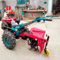 Tractor de Mano Diésel de 2 Ruedas y 24 hp, Tractor de Arrastre de 22 hp con Neumáticos y Cadenas con Arado para Agricultura