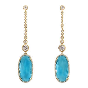 Boucles d'oreilles pendantes Olha Baek plaquées or avec zircon bleu et sertissage clos de diamants pour femme, style classique pour soirée - Product Image 4