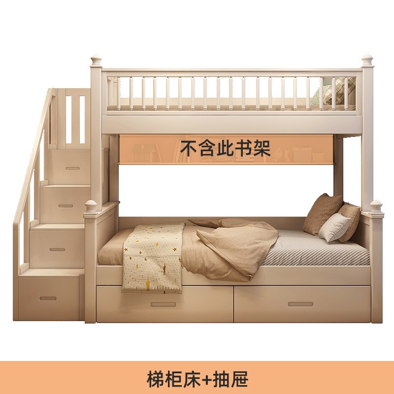 Letto con scala, armadietto, cassetto, materasso in fibra di cocco 2
