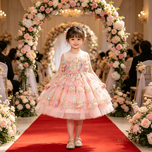 Vestido <span class=keywords><strong>de</strong></span> Princesa con Tul y Mariposas 3D <span class=keywords><strong>para</strong></span> <span class=keywords><strong>Niñas</strong></span>, Sin Mangas, con Volantes en Capas, Vestido <span class=keywords><strong>de</strong></span> Fiesta <span class=keywords><strong>de</strong></span> Cumpleaños, Disfraz Formal - Product Image 1