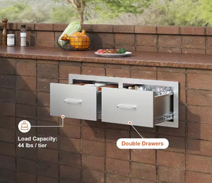 Nouvelle île de cuisine extérieure avec barbecue, deux tiroirs de rangement en acier inoxydable pour ustensiles de cuisine - Product Image 2