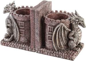 דרקון משמר טירה דקורטיבי שרף תומכי ספרים עיפרון מחזיק מימי הביניים סגנון עט בעל Bookend - Product Image 4