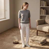 Pull en cachemire à col rond décontracté pour femme, personnalisé avec logo, manches courtes, idéal pour le printemps et le bureau, qualité supérieure, OEM