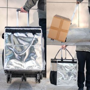 Chariot de courses pliable en plastique, portable, réutilisable, imperméable, avec roues, pour supermarché, vente en gros - Product Image 5