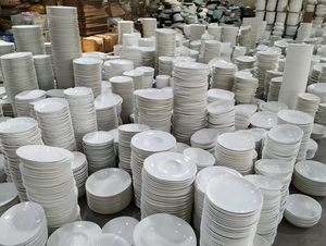 أطقم مخصصة ، أطباق عشاء بورسلين بيضاء مطبوعة بشعار مخصص ، أطباق سيراميك مستديرة مسطحة للمطاعم - Product Image 5