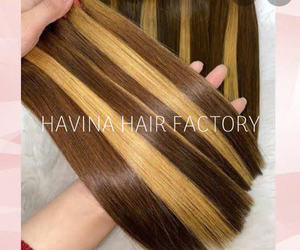 Perruque et mèches de cheveux humains vietnamiens en gros, brun avec reflets blonds, couleur piano, cheveux lisses, fournisseur d'usine - Product Image 2