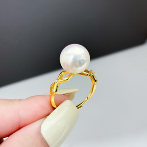Base para Anillo de Plata S925, Accesorios para Perlas DIY, Anillo de Moda con Cuentas Redondas de 9-13 mm, Soporte para Joyería-10448 - Product Image 1