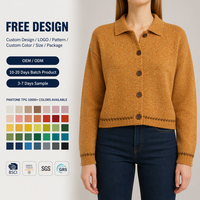 Cardigan mélangé personnalisé pour femme, jaune ocre, col pointu, boutonnage frontal, manches longues, vente en gros d'usine OEM ODM, hiver