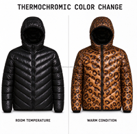 Veste Hydrochromique Réactive à la Chaleur, Manteau Doudoune Imprimé à Capuche qui Change de Couleur pour Temps Froid, Vente en Gros