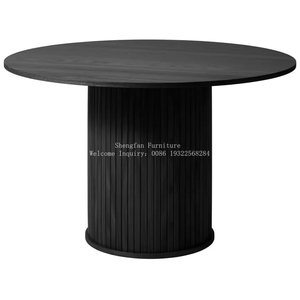 Ensemble de tables rondes à manger en bois massif de couleur noire pour <span class=keywords><strong>8</strong></span> personnes, design solide, pour l'intérieur et l'extérieur, café, restaurant - Product Image 2