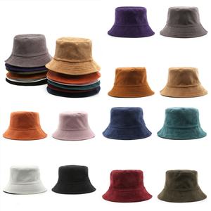 Vente en gros de chapeaux de <span class=keywords><strong>voyage</strong></span> en velours côtelé loisirs solide à la mode hommes femmes pêcheur extérieur plat haut large bord casquette seau - Product Image 1