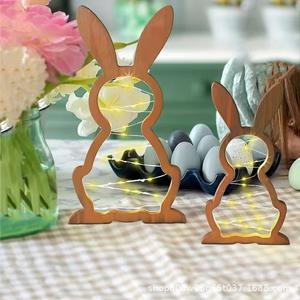 Decoraciones de Conejito de Pascua de Madera, Adornos con Forma de Conejo Hechos a Mano, Accesorios para Fotos, Uso en Interiores y Exteriores, Color Retro, Madera Maciza, Artesanía Ly05015 - Product Image 5