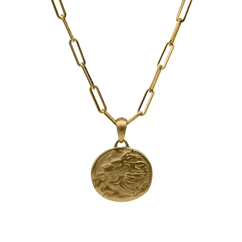 León Leo Clip de papel moneda colgante plateado medalla decoración medallón collar oro Acero inoxidable joyería fina cadenas nueva estrella
