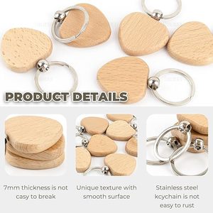 Wooden <b>Heart</b> Shape <b>Wood</b> Keychain Blanks Engraving Unfinished Key Chain Tag for DIY Gift Crafts Personalized EDC or Best Craft - Product Image 3