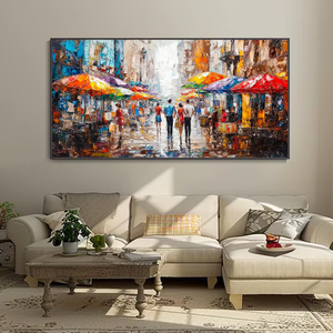 Cuchillo hecho a mano, pintura al óleo <span class=keywords><strong>de</strong></span> noche lluviosa <span class=keywords><strong>de</strong></span> mercado callejero para arte <span class=keywords><strong>de</strong></span> pared <span class=keywords><strong>de</strong></span> salón - Product Image 5