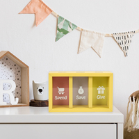 Regalos para niños, decoración del hogar, dinero, alcancía, estilo AFE, cambio de 3 compartimentos, marco de cajas de dinero MDF de madera