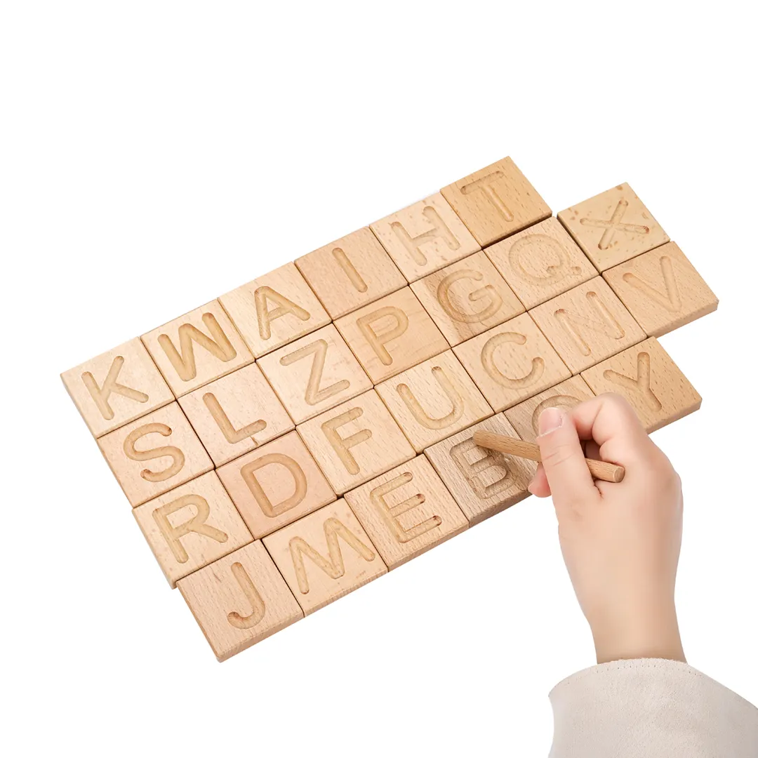 Groothandel Montessori Abc Letters Massief Hout Alfabet Puzzels Houten Alfabet Tracking Board Met Leren Flash Kaarten