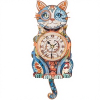 Hamaileon OEM Horloge Murale 3D en Bois/EVA, Puzzle Chat Steampunk, Cadeau pour Amateurs de Chats, avec Pendule à Queue Oscillante et Lumière Colorée Mobile