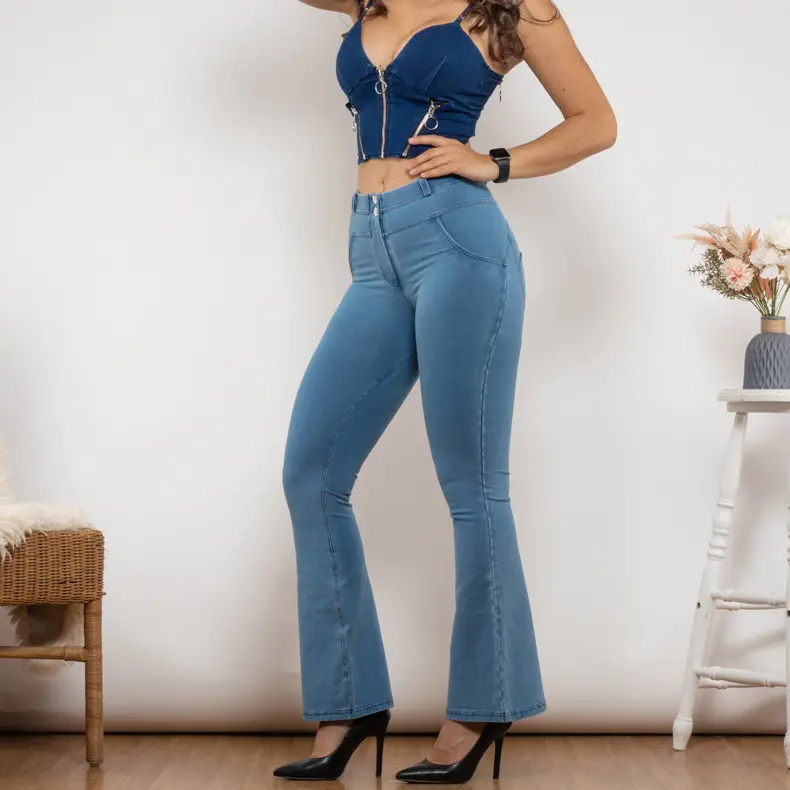 All'ingrosso a vita alta elasticizzato/slim Fit Jeans, per le signore della moda taglie forti nuovo lavaggio acqua Jeans da donna/