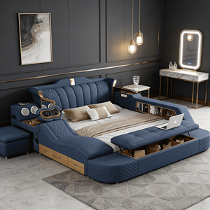 Cadre de <span class=keywords><strong>lit</strong></span> king queen avec rangement, double, grand format, en bois, tiroirs de luxe, <span class=keywords><strong>lit</strong></span> simple <span class=keywords><strong>160x200</strong></span>, pour <span class=keywords><strong>lit</strong></span> intelligent multifonctionnel moderne en cuir - Product Image 3