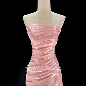 Jfh241 Vestido de Noche Romántico Color Rosa Coral, Sin Tirantes, con Volantes, de Satén, Estilo Sirena, con Cola Larga, Jancember - Product Image 3