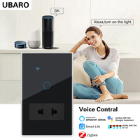 Interrupteur mural tactile intelligent UBARO Zigbee 2 gangs unipolaire en verre ABS pour Alexa Google Home Type 118