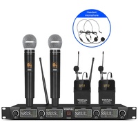 Mikrofon Karaoke Nirkabel 4 Saluran Profesional dengan Headset Lavaliar Genggam dan Konferensi untuk Pidato Pesta Gereja KTV