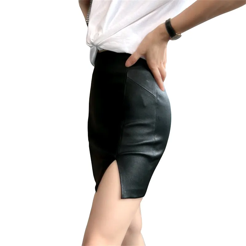 Elegant Sexy Work Leisure Short Skirts Business Casual High Waist Black Leather Women Skirt