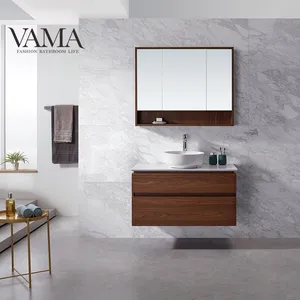 VAMA Factory 40 pollici italiano singolo legno melaminico bagno vanità cassetti prefabbricate mobile bagno con mobile specchio 772040
