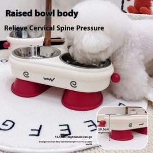 Bol pour chat deux en un Conception haute transfrontalière Caractéristique anti-choc Protection de la colonne cervicale Double bol pour animaux de compagnie emballé individuellement - Product Image 2