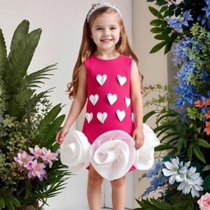 Abiti per Bambini Personalizzati su Misura, Vestiti con Applicazione Cuore <span class=keywords><strong>Rosso</strong></span> e Fiori 3D, Abbigliamento per Ragazze, <span class=keywords><strong>Abito</strong></span> da Compleanno all'Ingrosso - Product Image 4