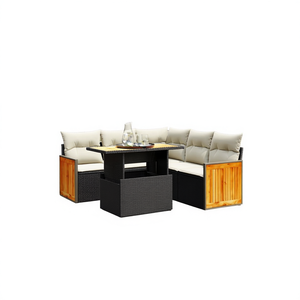 Ensemble de canapés de jardin en rotin d'extérieur 6 places avec panneaux en teck résistants aux intempéries, design contemporain - Product Image 1