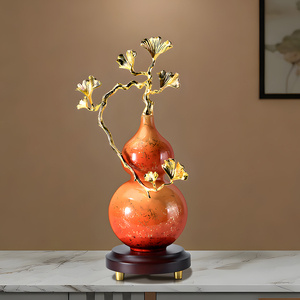 Modern Chinese Style Ginkgo Leaf Gourd Ornament <b>Gold</b> Home <b>Decor</b> for Living <b>Room</b> Entryway Housewarming Gift - Product Image 2