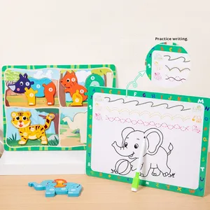 Lavagna da Disegno in Legno a Doppia Faccia, Puzzle 3D Educativo <span class=keywords><strong>per</strong></span> Bambini 4-6 Anni, Assemblaggio Manuale <span class=keywords><strong>di</strong></span> Forme e Animali - Product Image 1