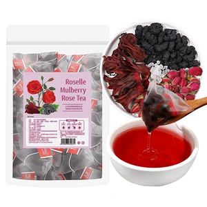 Thé aux <span class=keywords><strong>feuilles</strong></span> de roselle, d'<span class=keywords><strong>hibiscus</strong></span>, de mûrier et de rose biologique original à base de plantes pour l'équilibre hormonal, l'éclaircissement et le blanchiment de la peau pour les femmes - Product Image 1