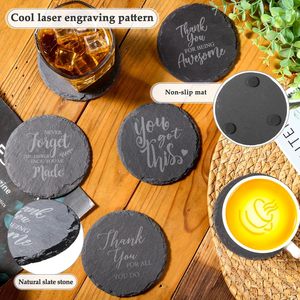 Nuevo Juego de Posavasos Personalizables de Pizarra Negra Moderna y Ecológica de 100 mm/4 Pulgadas, Marca Dormake, en Empaque a Granel - Product Image 2