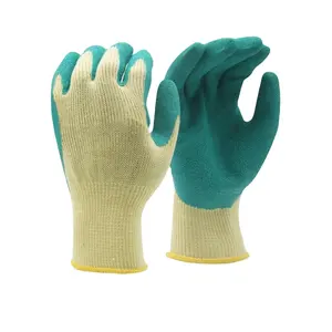 Cheap 10 Gague Cotton/Polyster Knitted Working Safety Gloves with Latex Crinkle Coating on Palm