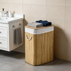 Cesto de Ropa Plegable Multifuncional de Bambú <span class=keywords><strong>con</strong></span> Tapa y Forro Extraíble, Contenedor Rectangular para Almacenamiento de Ropa Sucia - Product Image 4