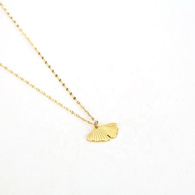 New Arrivals Gold Plated Ginkgo Leaf Pendant Necklace Stainless Steel Jewelry