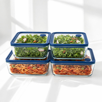Boîte à lunch rectangulaire en verre borosilicate grande capacité, sans BPA, avec couvercles empilables, compatible congélateur et chauffable, pour le stockage des aliments
