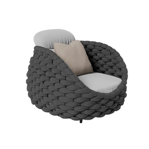 Canapé lounge rond haut de gamme en aluminium thermolaqué avec cordage tressé contemporain pour hôtel de villégiature - Product Image 3