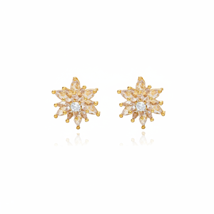 Citrine CZ Flower Design Zircon Stone <b>Stud</b> <b>Earrings</b> 925 Sterling Silver Jewelry Elegant <b>Fine</b> Jewellery - Product Image 2