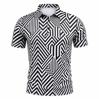 Polo de golf Pashan Op Art pour hommes |   Manches courtes |   Illusion optique géométrique noir et blanc |   Polyester extensible performant, coupe moderne