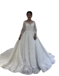 Vestido de casamento personalizado oem, pescoço de barco manga longa 2020 desenhos para meninas