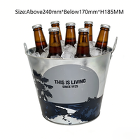 Seau à glace en métal galvanisé personnalisé avec motif marin et deux poignées, idéal pour refroidir la bière au bar ou pour les promotions de vacances
