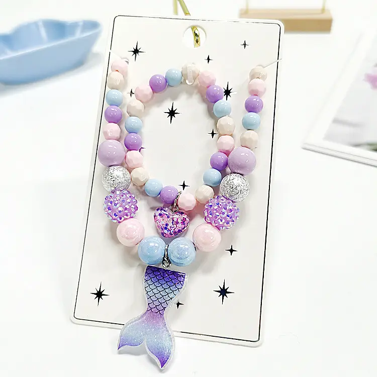 Children Necklace Cute Pendant Kids Pink Purple Beaded Girls Necklace Wholesale Sweet Beads Jewelry For Gifts