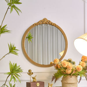 Miroir mural décoratif de grande taille en bois, de forme ovale, couleur or, style rustique et écologique pour le salon - Product Image 3