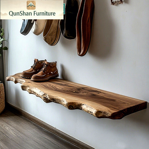 Zapatero Flotante de Madera Maciza Único <span class=keywords><strong>para</strong></span> Organización en la Entrada - <span class=keywords><strong>Estante</strong></span> <span class=keywords><strong>para</strong></span> <span class=keywords><strong>Zapatos</strong></span> de Madera Maciza Irregular - Product Image 1