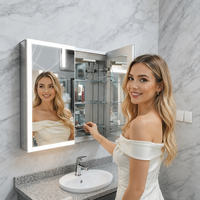 Armoire à pharmacie LED intelligente à fermeture douce avec capteur de mouvement, 3 lumières CCT, miroir anti-buée, 2 portes, meuble de salle de bain pour hôtel